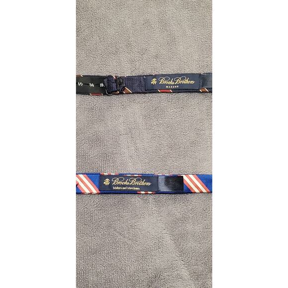 Lot Of 2 Brooks Brothers 100% Silk Self Tie Bow Tie Adjustable Stripe Blue Red - Picture 3 of 7